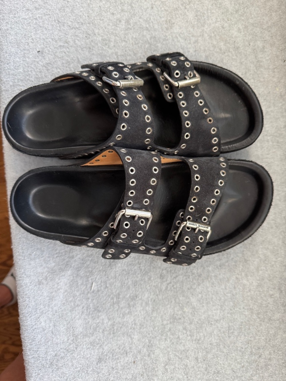 Isabel Marant Black Grommet Double-Strap Slide Sandals - Picture 3 of 6